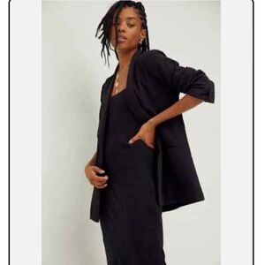 Free People Winning cotton Linen black boho dress size Large New